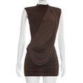 Damen Sommerkleid – Einfarbig, Ärmellos mit Asymmetrischem Bändchen-Detail