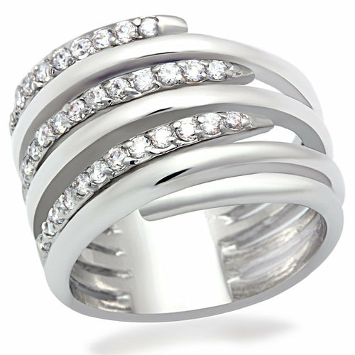 LO2075 – Rhodinierter Messing-Ring mit klarem AAA-Zirkonia