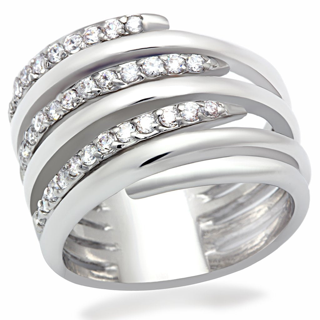 Rodinierter Messingring mit klarem AAA-Zirkonia.